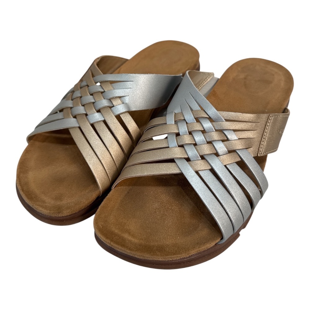 Easy Spirit Womens 9.5M Gold Silver Metallic Woven Leather Sandals SEMEADOW9